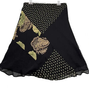 Allison Taylor XL 100% Silk Womens Lined Skirt Ruffle Hem Colorblock Flouncy